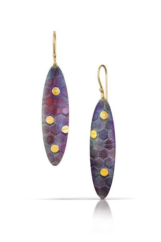 Barbara McFadyen: Long Oval Honeycomb Dangle Earrings