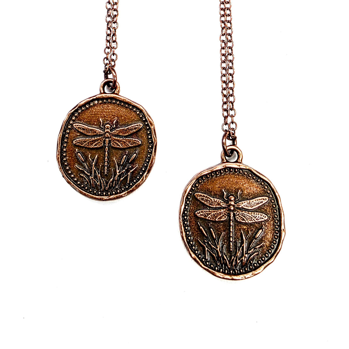 MergingMetals - Stillwater Dragonfly Antique Copper Medallion Necklace