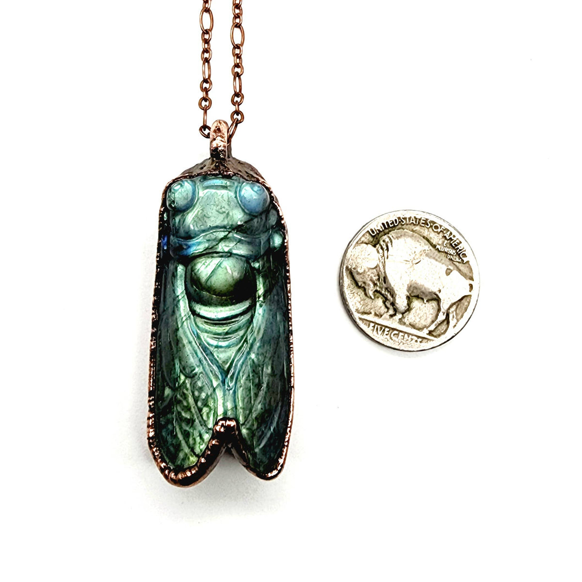 MergingMetals - Labradorite Carved Cicada Necklace