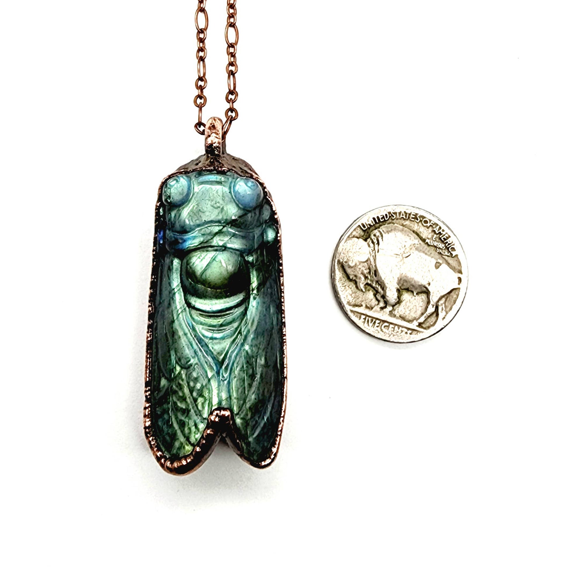 MergingMetals - Labradorite Carved Cicada Necklace