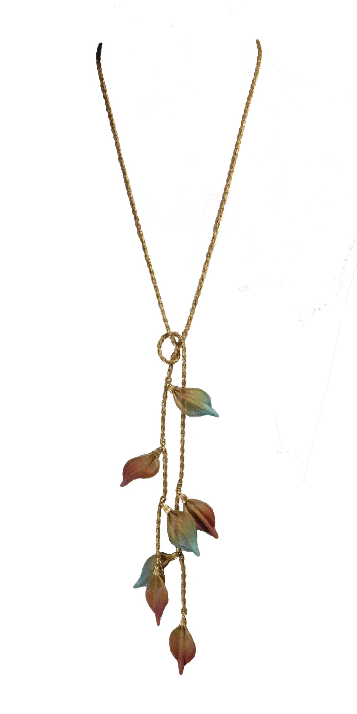 Sarah Cavender Metalworks - 50" Falling Leaves Birch Leaf Lariat: Gold with Multi Color Leaves