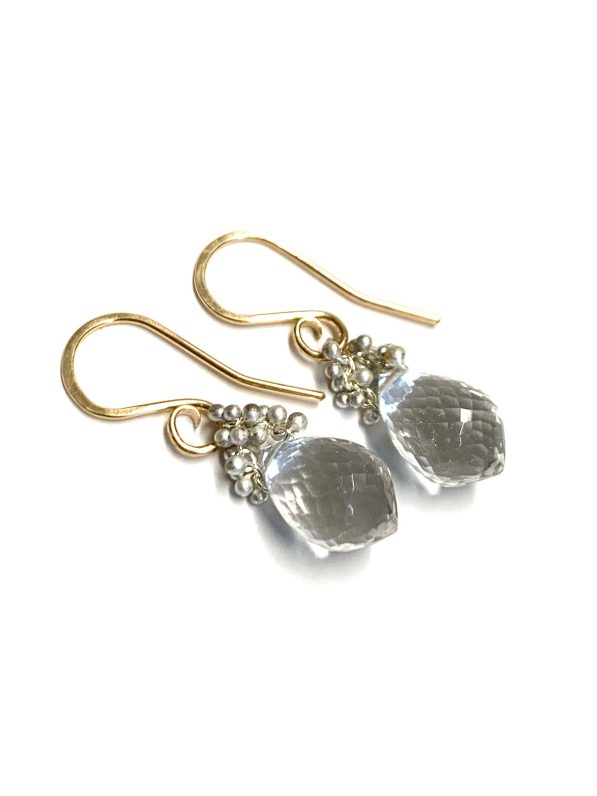 YedOmi Jewelry - Caviar Dew Drop Earrings in Clear Quartz : Sterling Silver