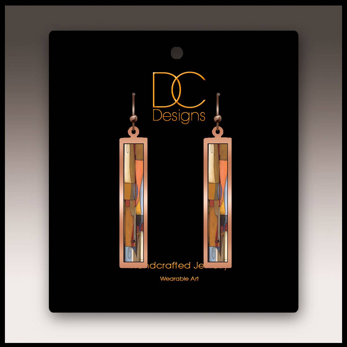 Illustrated Light & DC Designs - Guitar Fine Art Copper Showcase Rectangle Earrings