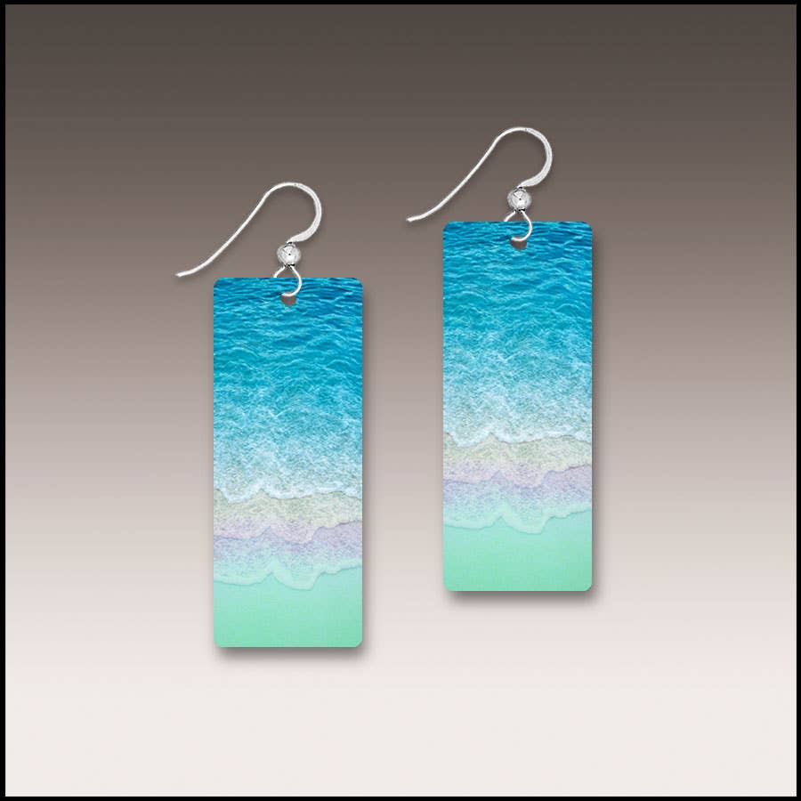 Illustrated Light & DC Designs - Ocean Waves Nature Photography Rectangle Handmade Earrings