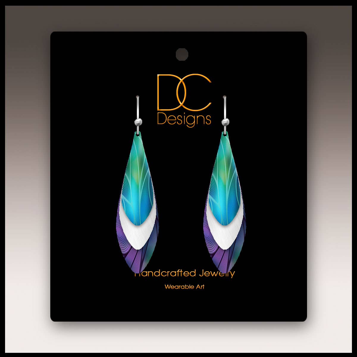 Illustrated Light & DC Designs - Blue Aurora Mixed Metal Multilayer Feather Drop Earrings