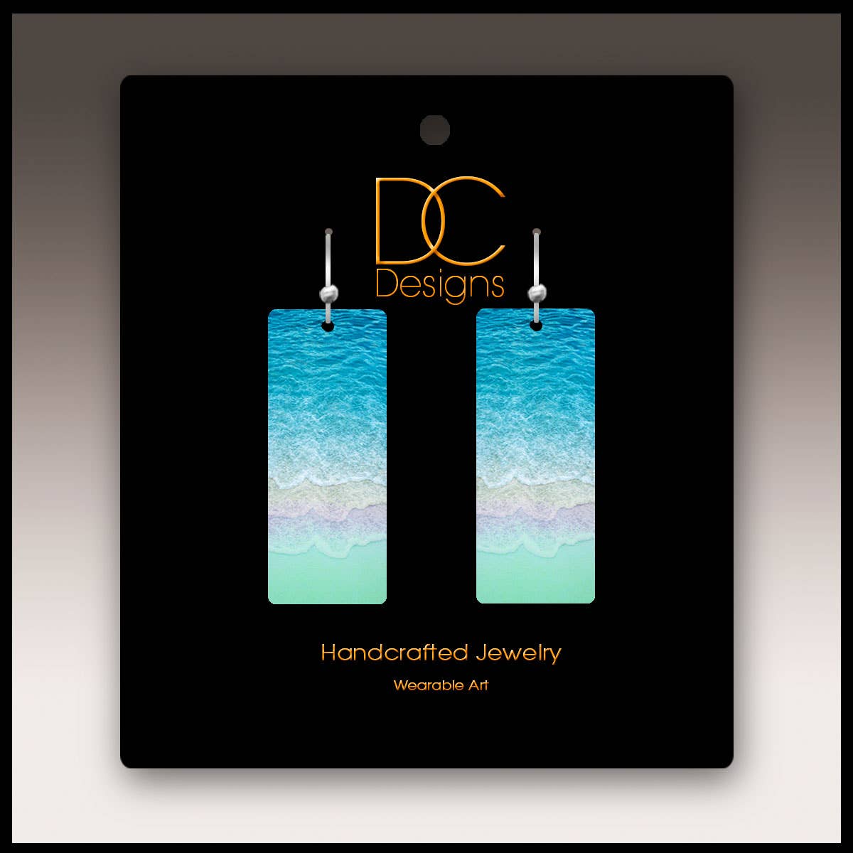 Illustrated Light & DC Designs - Ocean Waves Nature Photography Rectangle Handmade Earrings