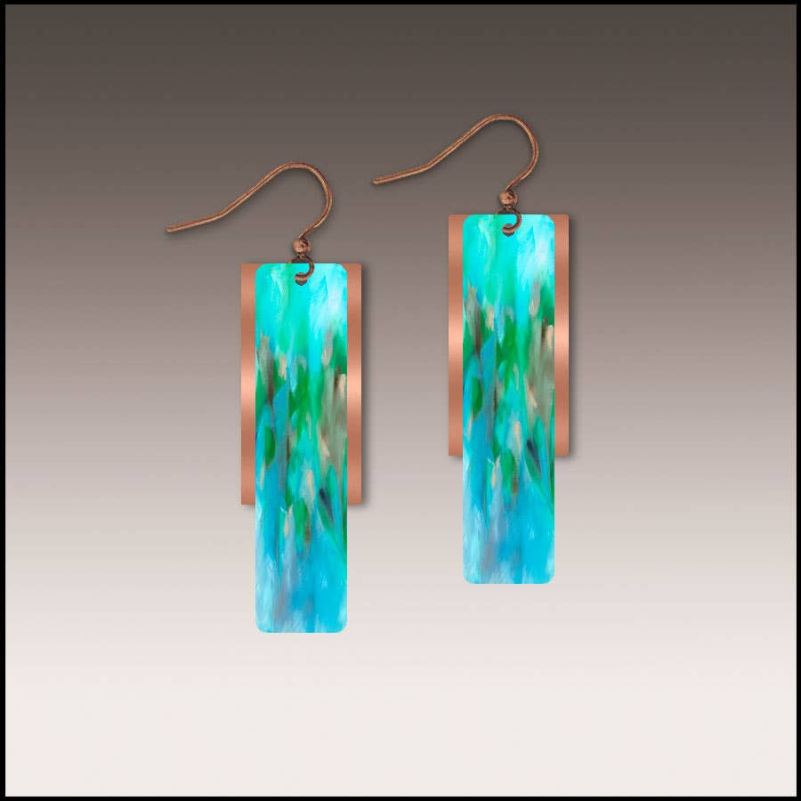 Illustrated Light & DC Designs - Aqua Abstract Copper Accent Multilayer Earrings