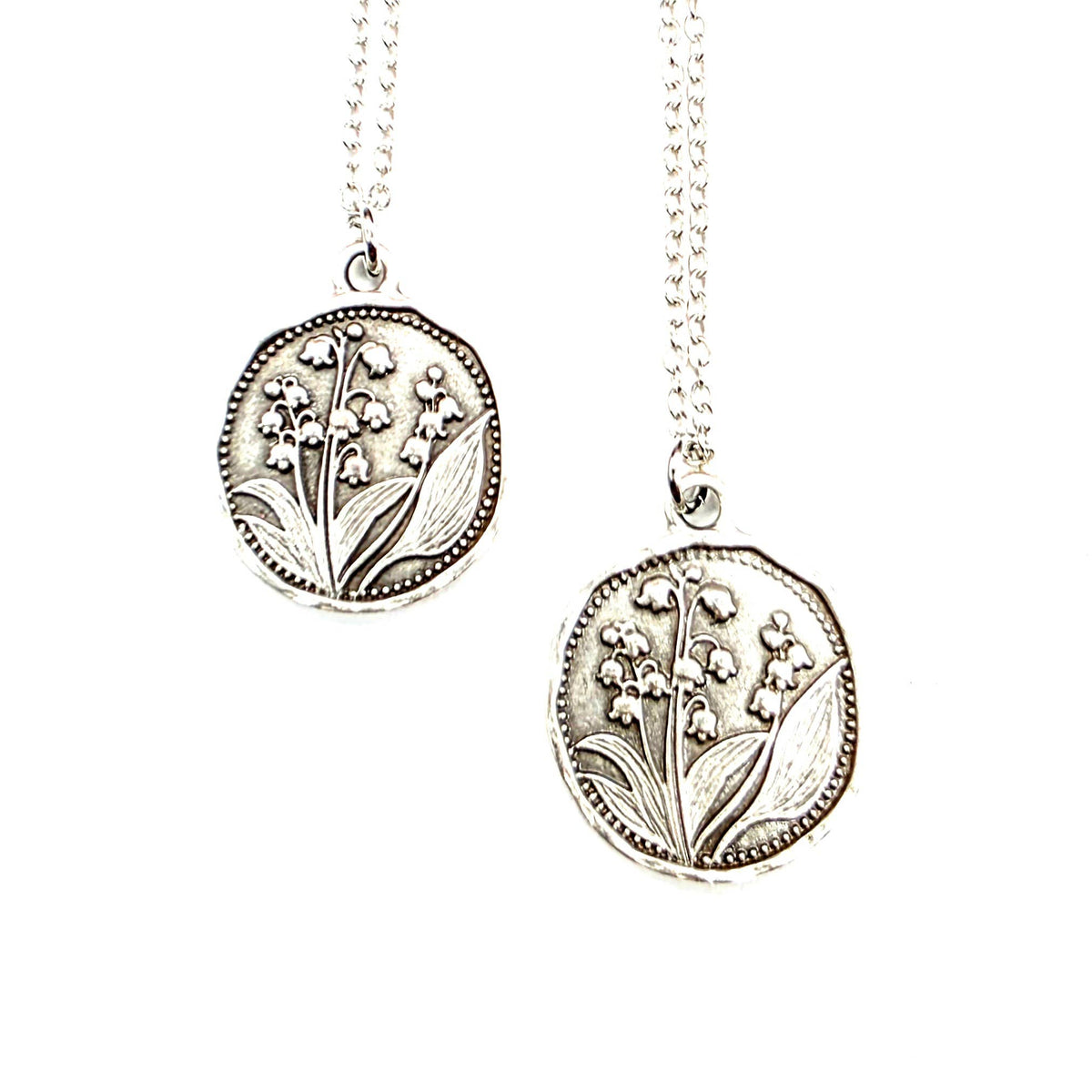 MergingMetals - Antique Silver Lily of the Valley Medallion Necklace
