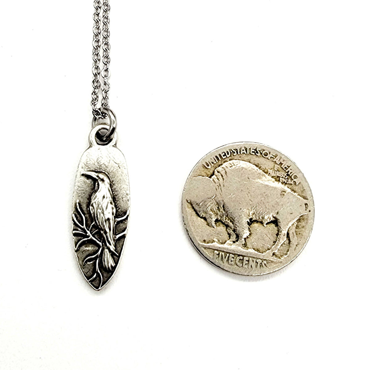 MergingMetals - Antique Silver Whispering Raven Pendant Necklace