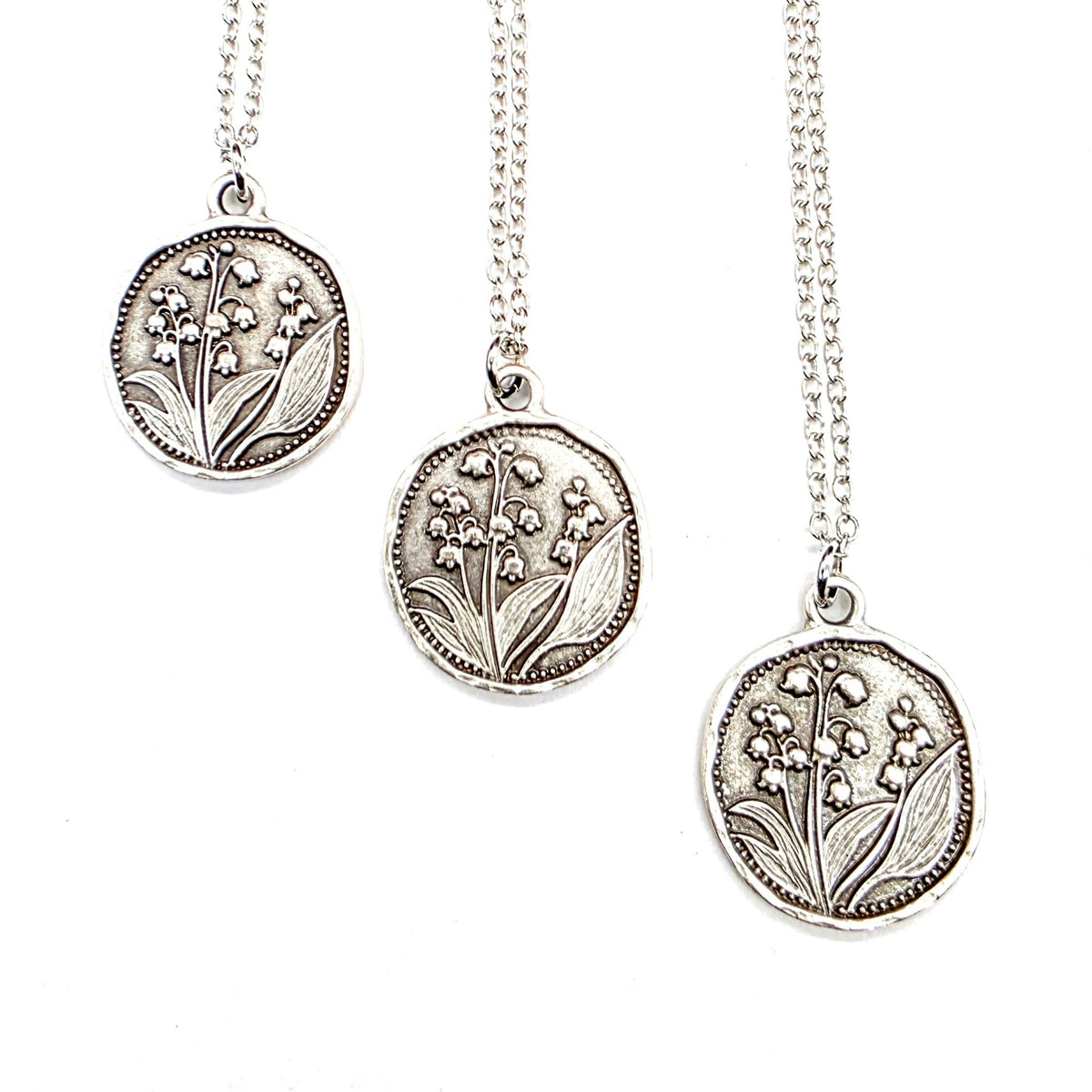 MergingMetals - Antique Silver Lily of the Valley Medallion Necklace