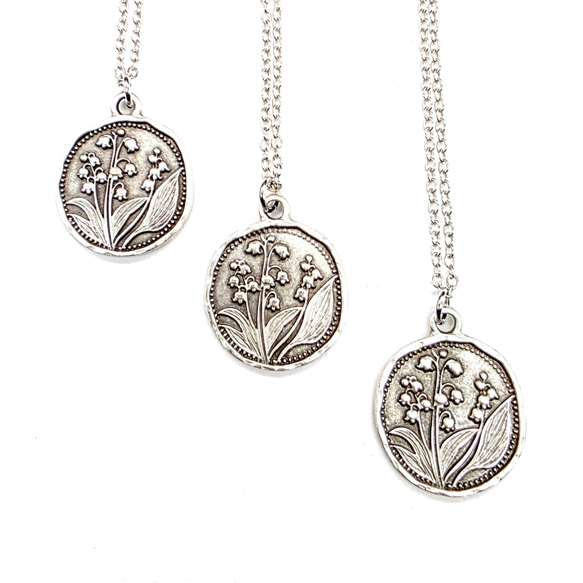 MergingMetals - Antique Silver Lily of the Valley Medallion Necklace