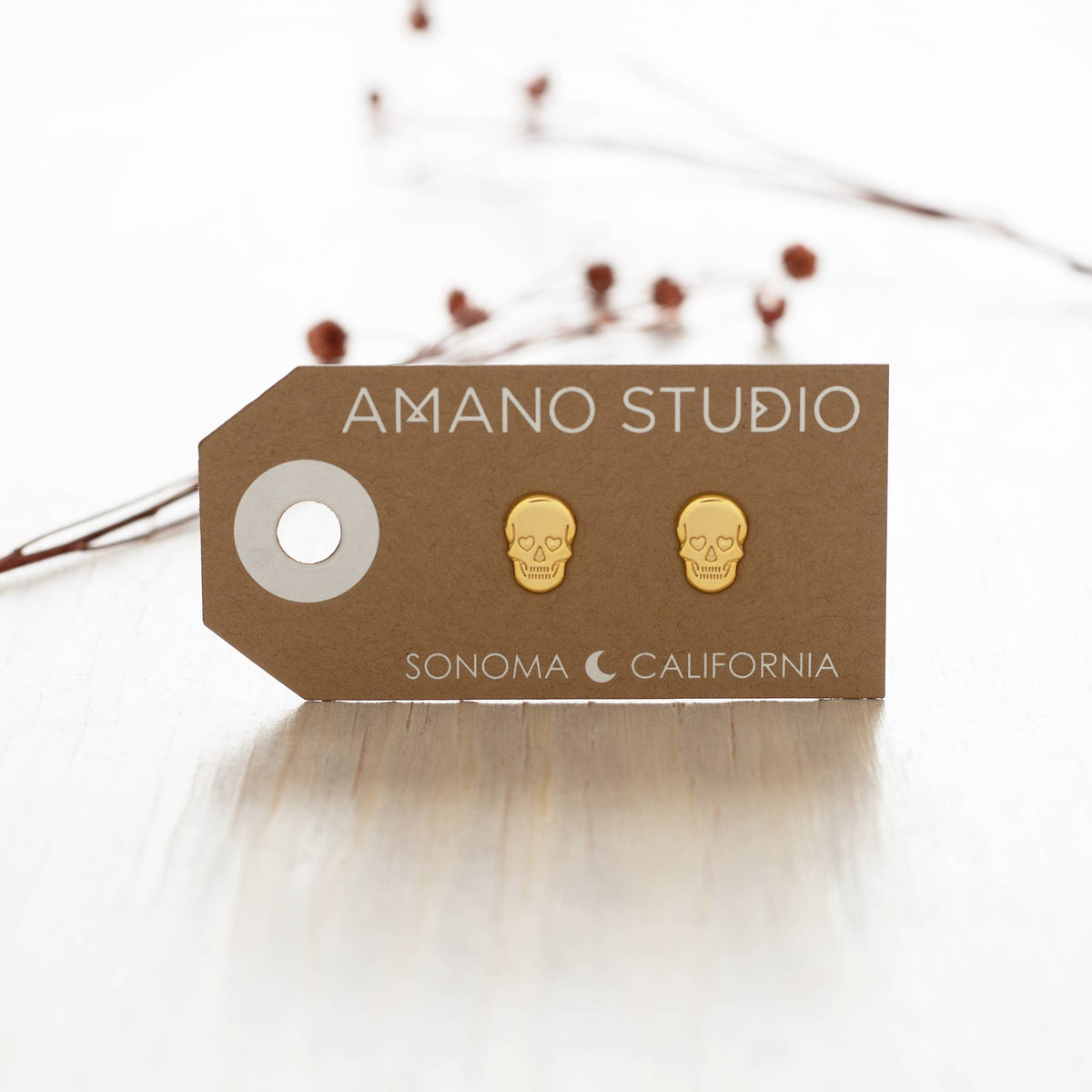 Amano Studio - Skull w/ Heart Eyes Stud Earrings