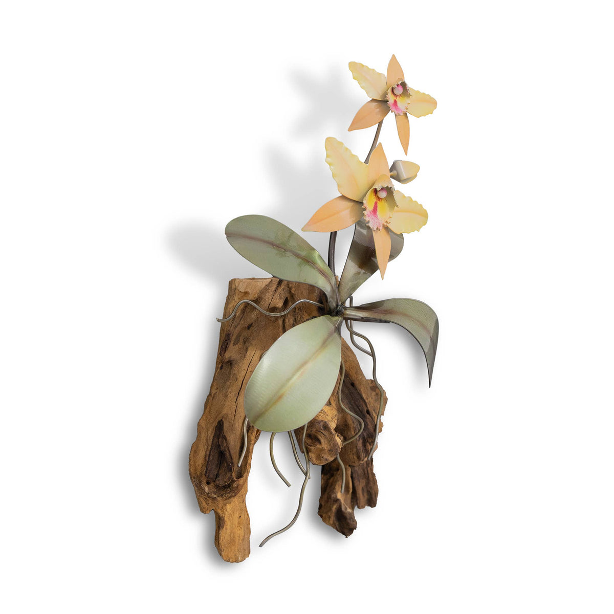 Copper Art - Yellow Cattelya Orchid on Teak, Wall Piece