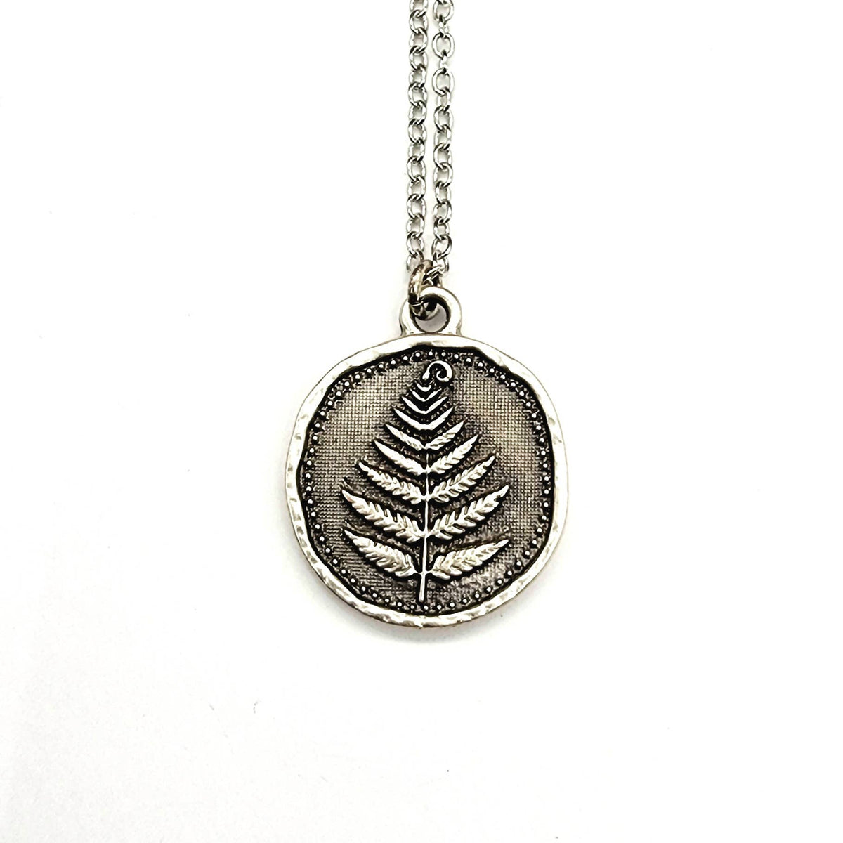 MergingMetals - Woodland Fern Pendant Necklace – Silver Forest Medallion