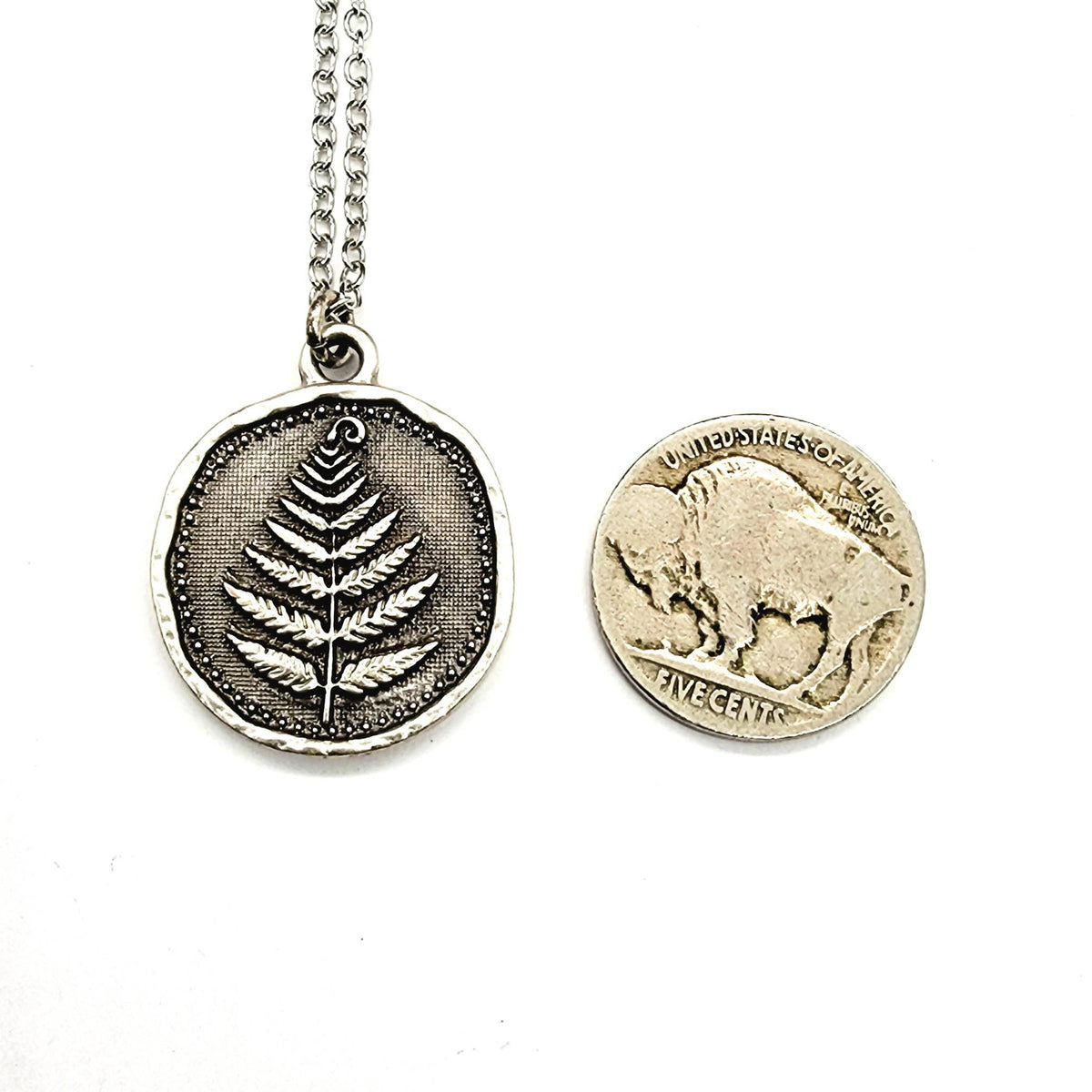 MergingMetals - Woodland Fern Pendant Necklace – Silver Forest Medallion