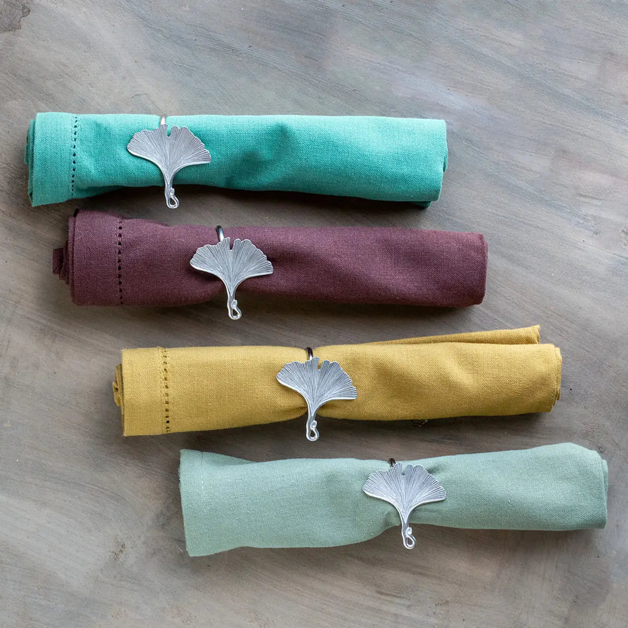 DANFORTH Ginkgo Leaf Napkin Rings- PEWTER