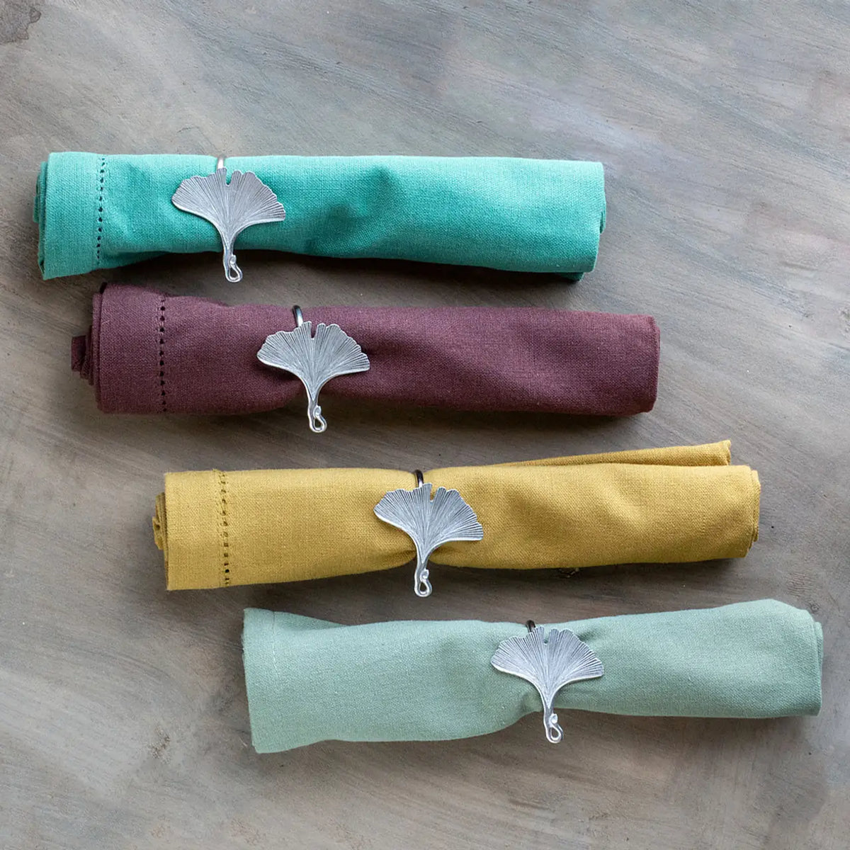 DANFORTH Ginkgo Leaf Napkin Rings- PEWTER