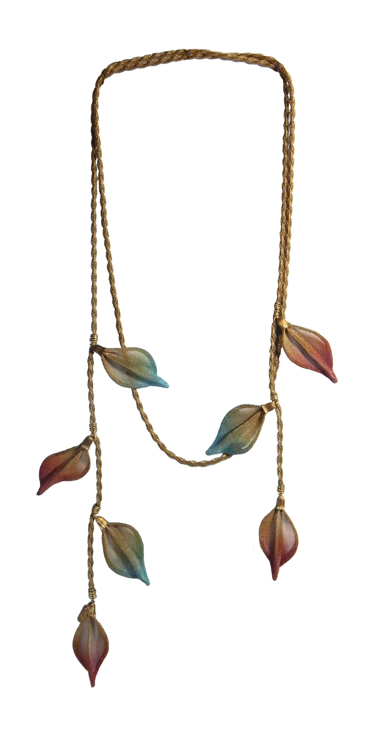 Sarah Cavender Metalworks - 50" Falling Leaves Birch Leaf Lariat: Gold with Multi Color Leaves