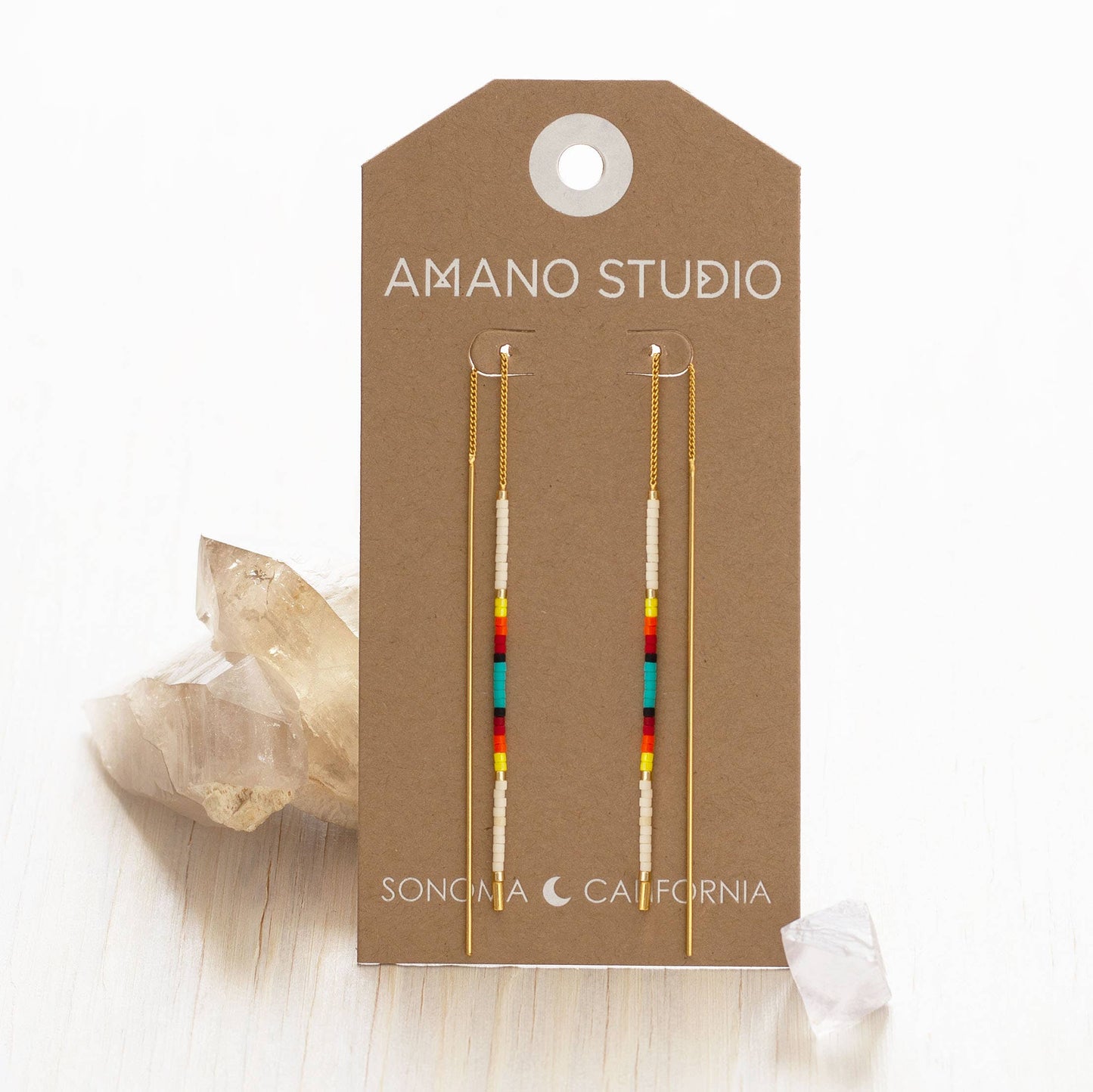 Amano Studio - Miyuki Seed Bead Threader Earrings: Bone & Black