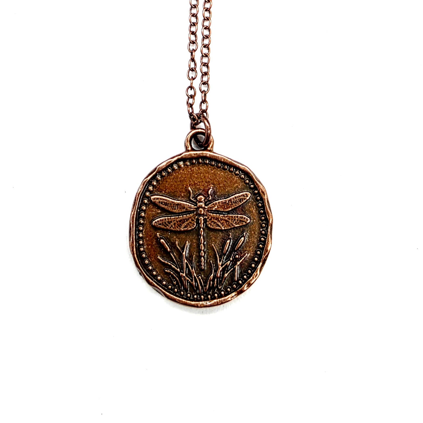 MergingMetals - Stillwater Dragonfly Antique Copper Medallion Necklace