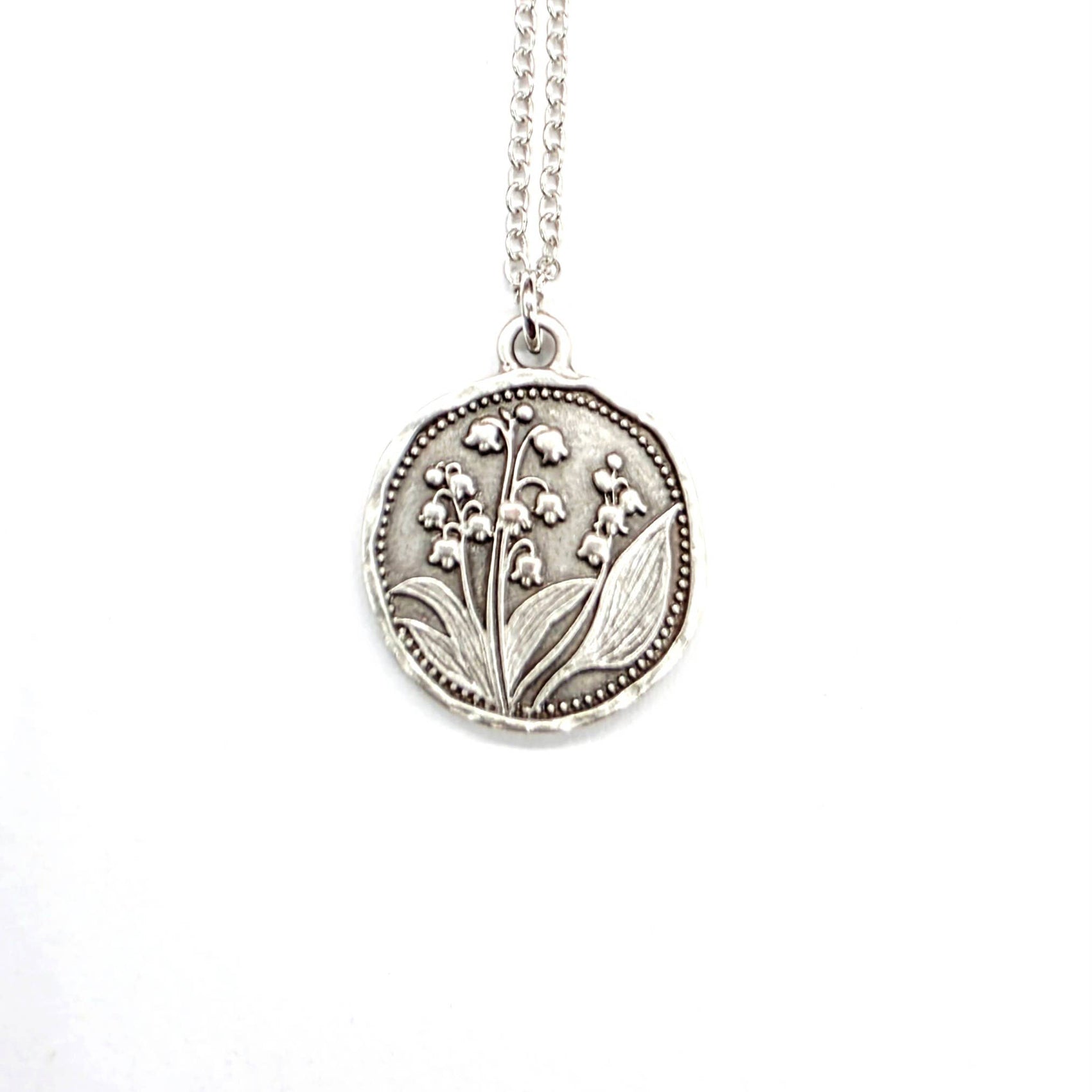 MergingMetals - Antique Silver Lily of the Valley Medallion Necklace
