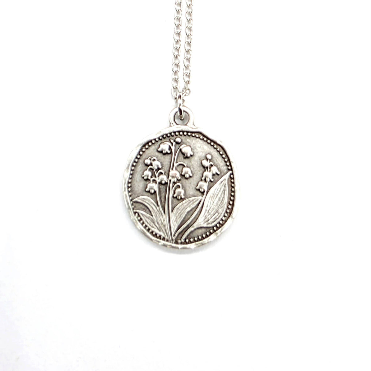 MergingMetals - Antique Silver Lily of the Valley Medallion Necklace