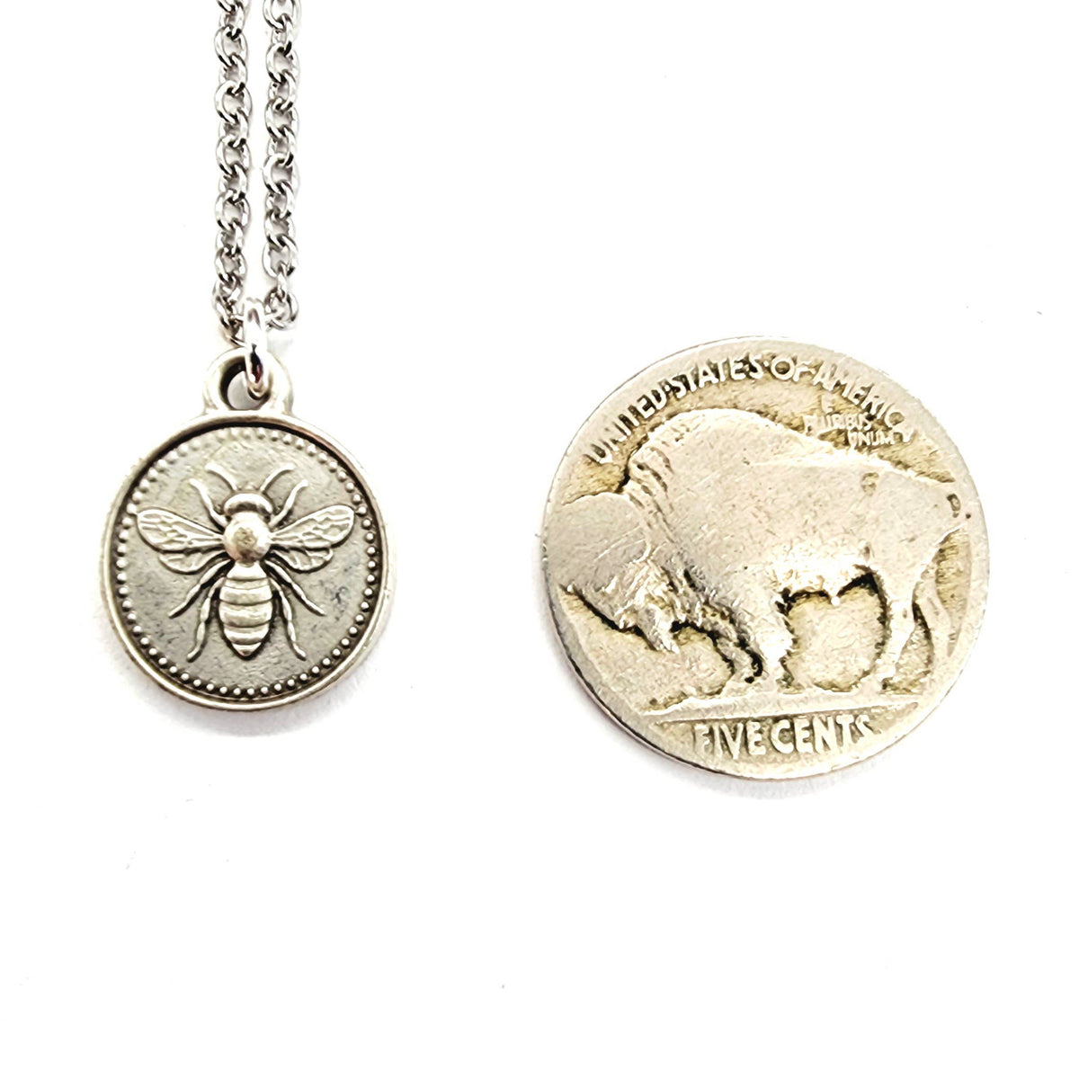 MergingMetals - Silver Honeybee Coin Necklace