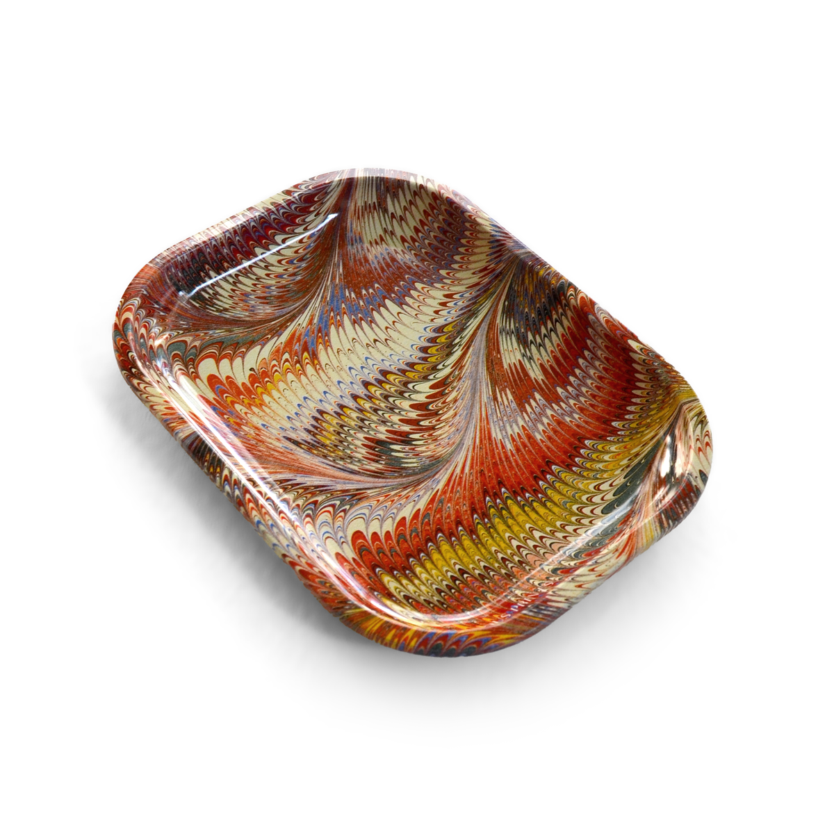 Vintage Marble Paper Pattern Red and Gold Metal Trinket Tray