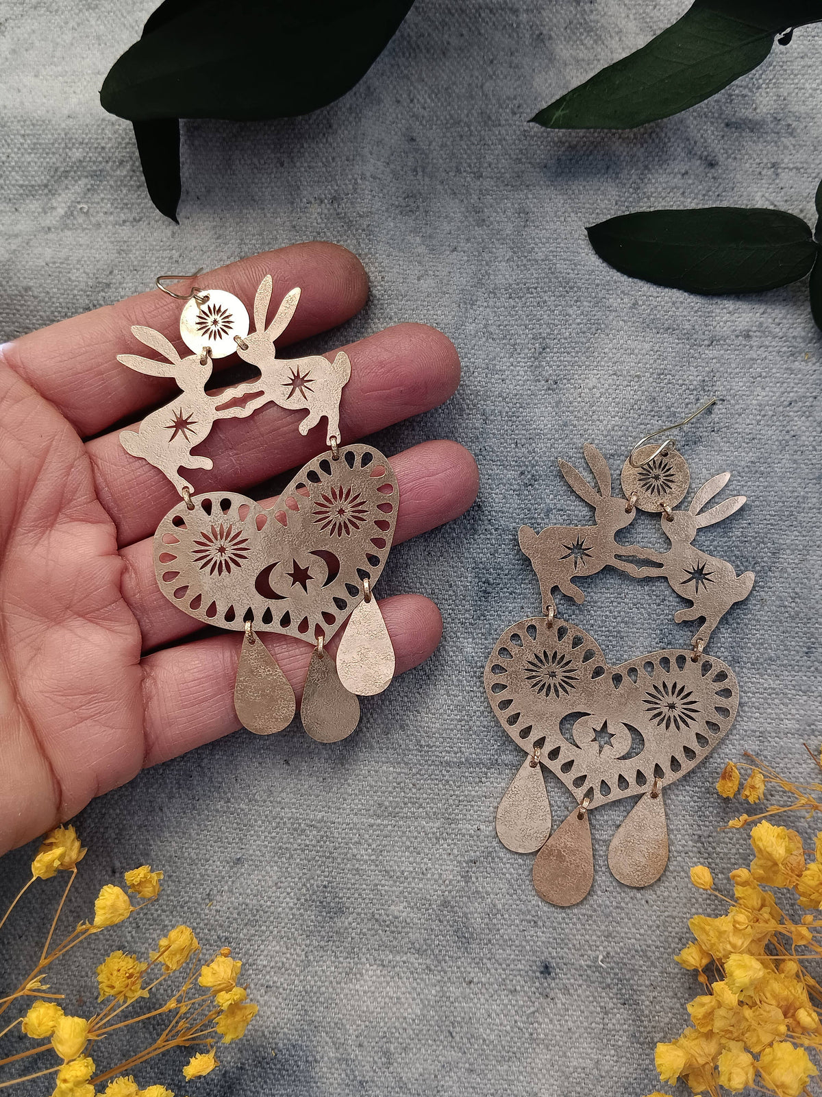 Gulushu - Dancing Hares on Hearts, Earrings