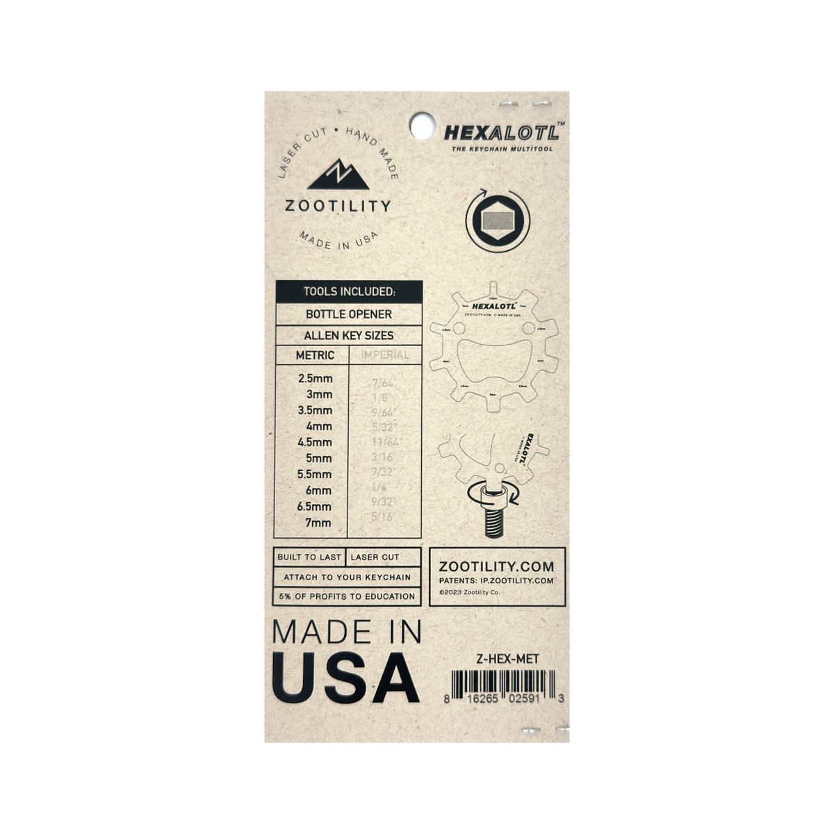 Zootility - Hexalotl™ 11-in-1 Hex-Key Set: Metric