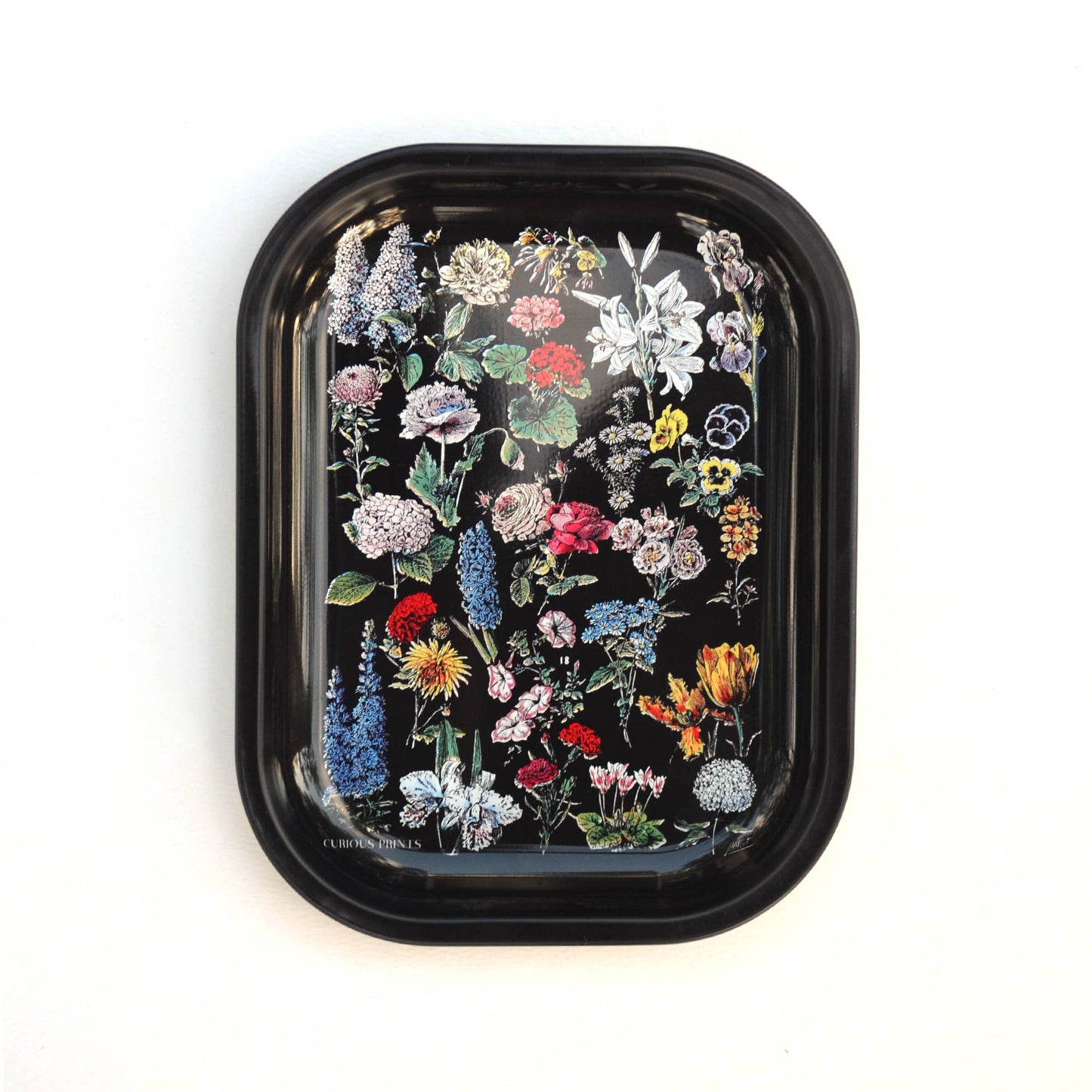 Small Metal Black Fleurs Tray / Vintage Flower Floral Dish