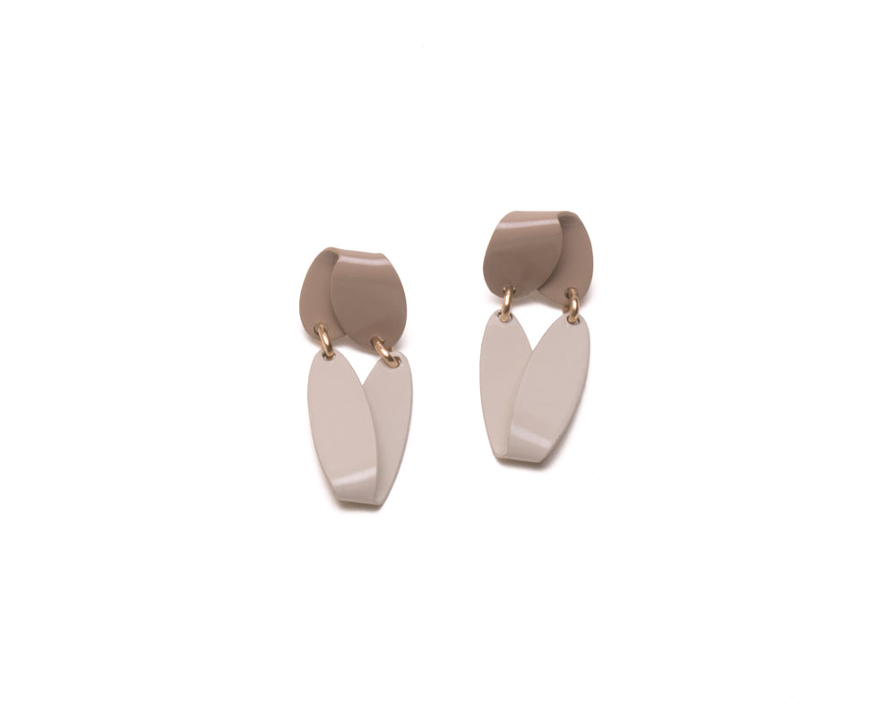 Ashley Buchanan: 2 Piece Slide Fold Drop Earrings. Ballet Grey and Light Tan