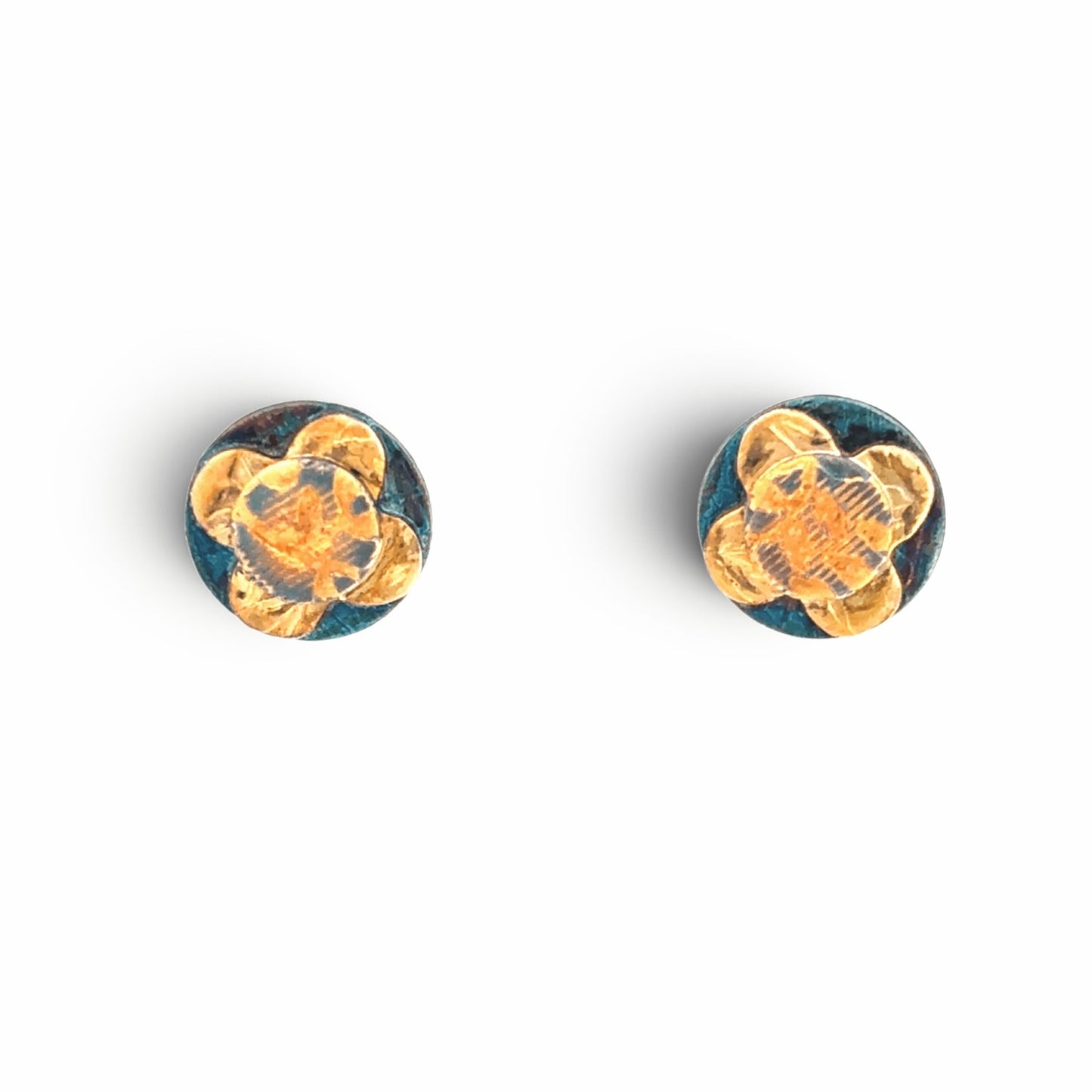 Barbara McFadyen: Triple Stacks- circle Quatrefoil flower earrings