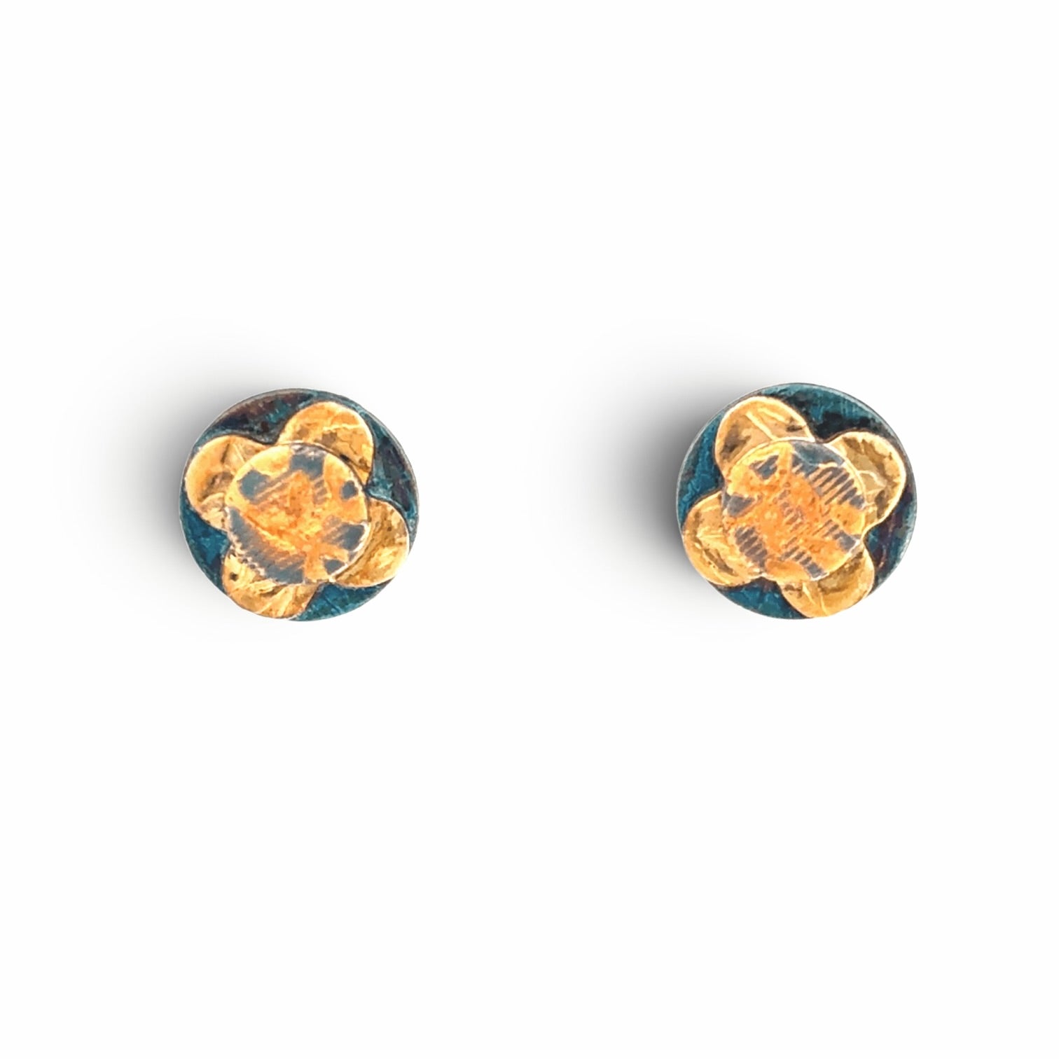 Barbara McFadyen: Triple Stacks- circle Quatrefoil flower earrings