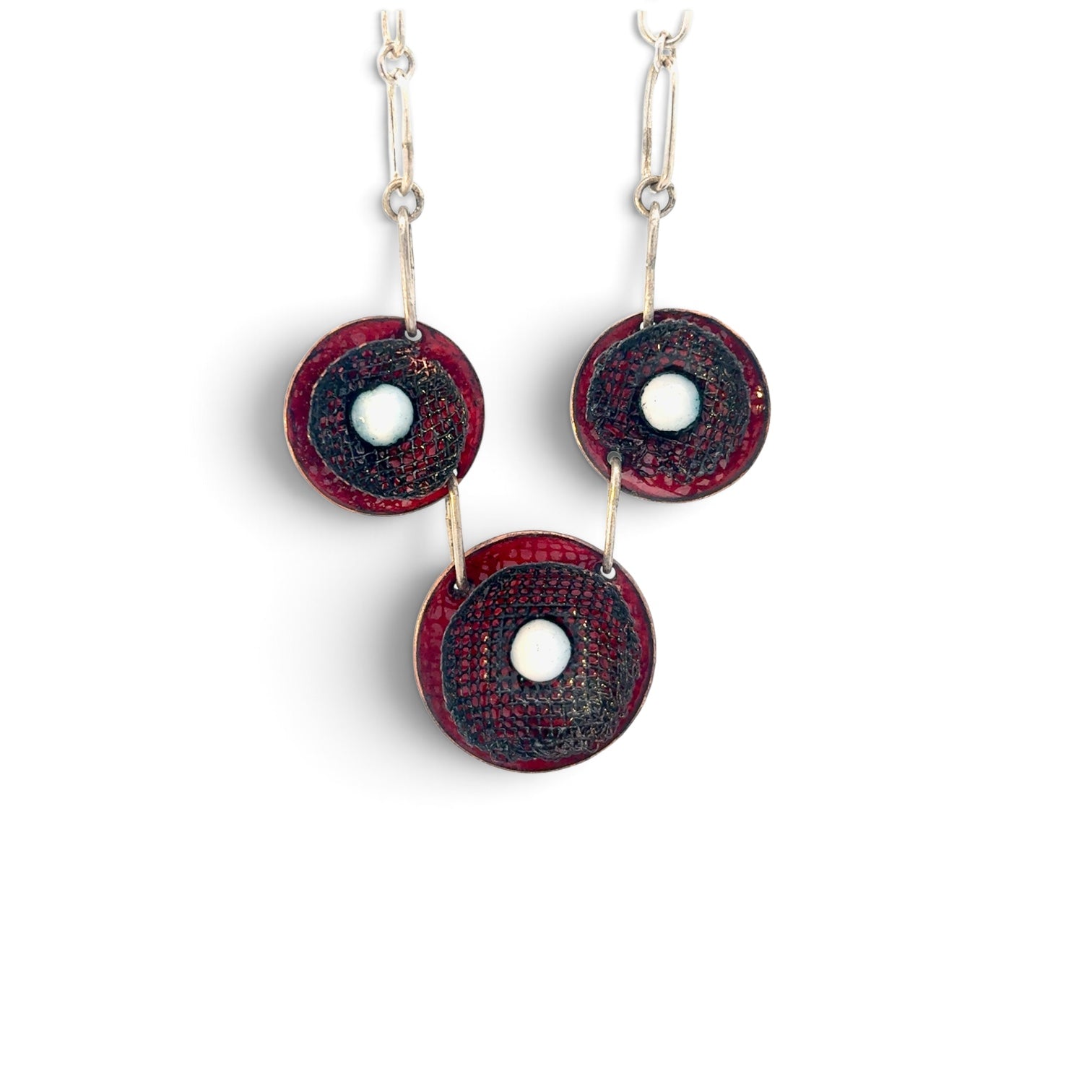 Stephanie Savic Polk: Red, Black, White Copper Disc Necklace