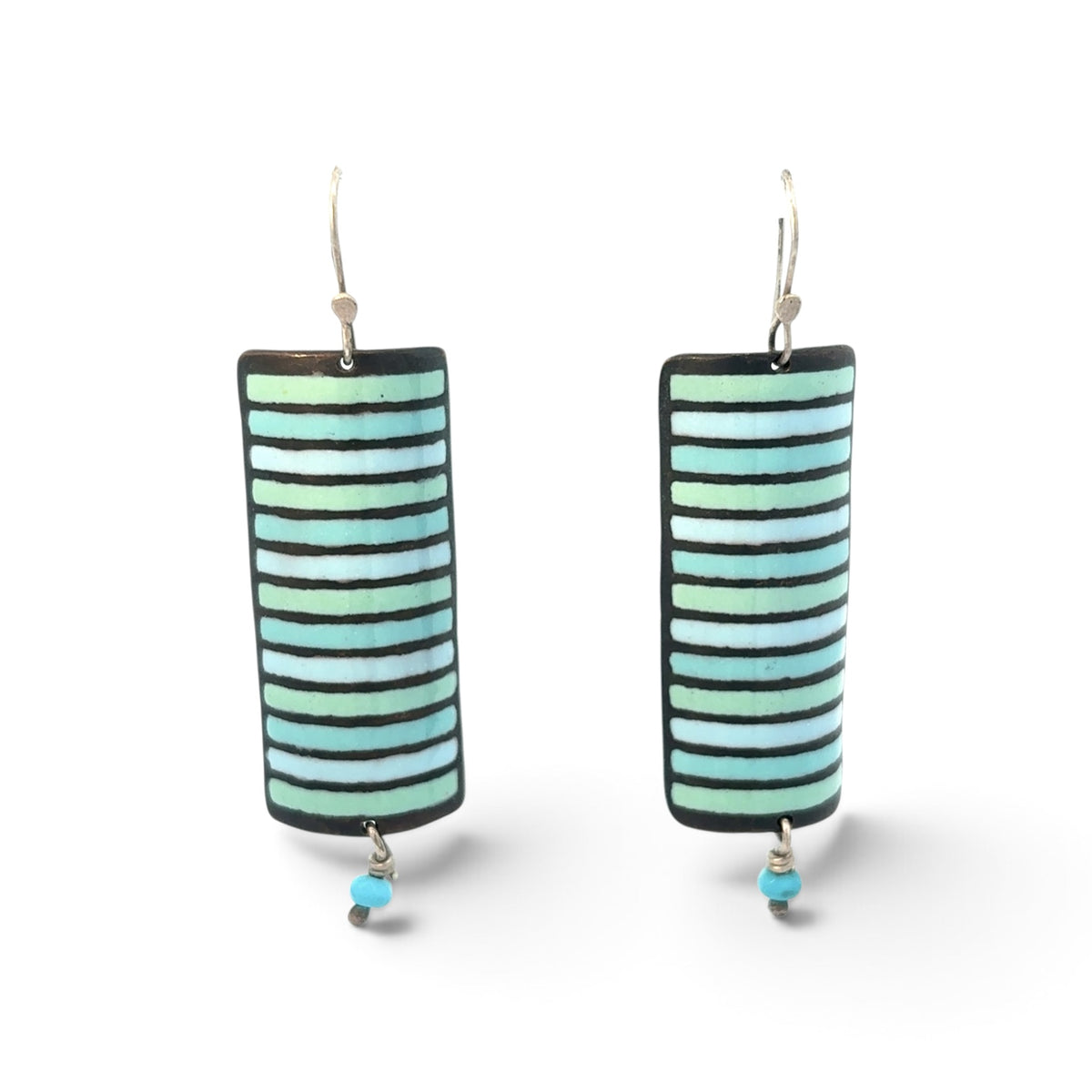 Stephanie Savic Polk: Champleve Turquoise/Blues Striped Earrings