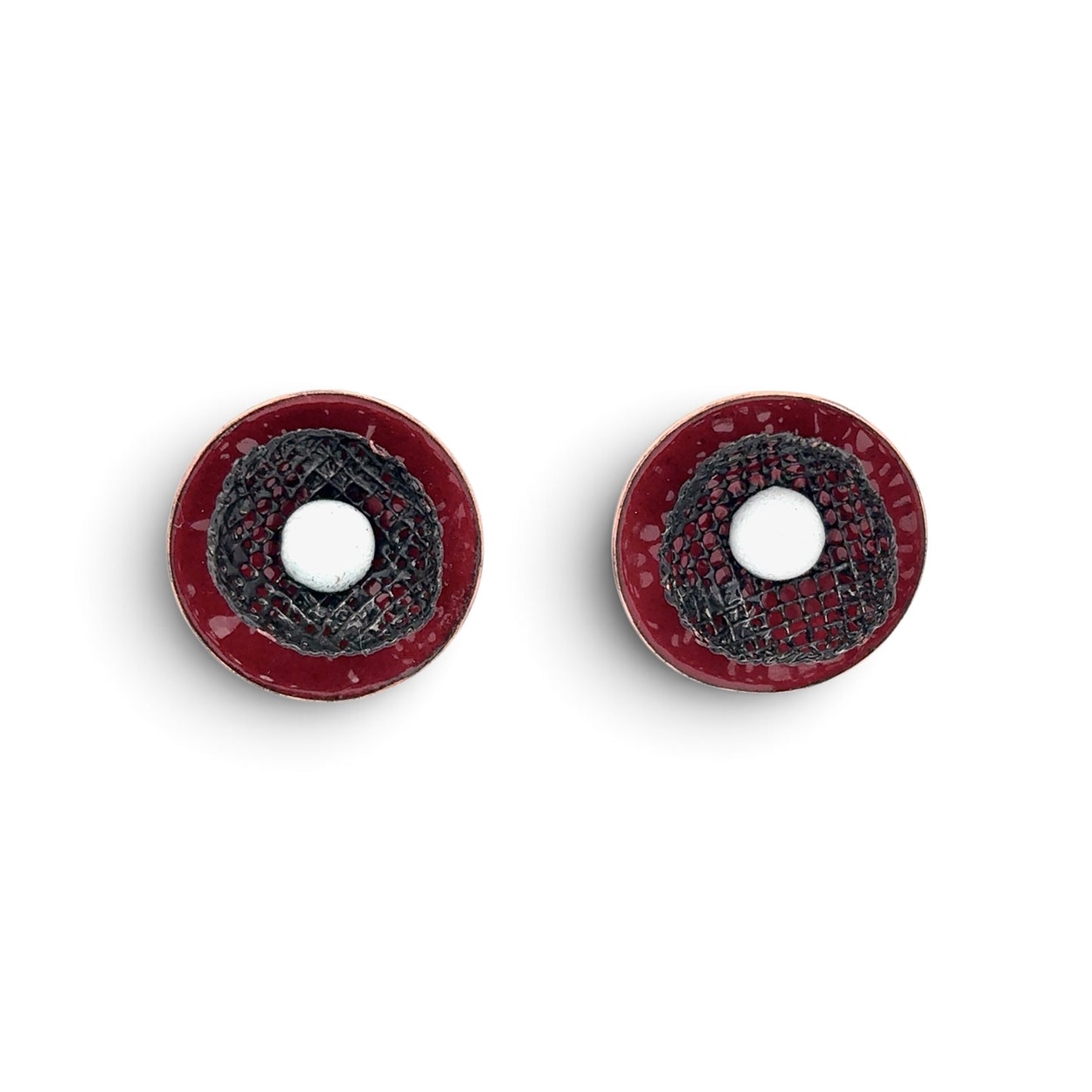 Stephanie Savic Polk: Red, Black, White Copper Enamel Disc Earrings