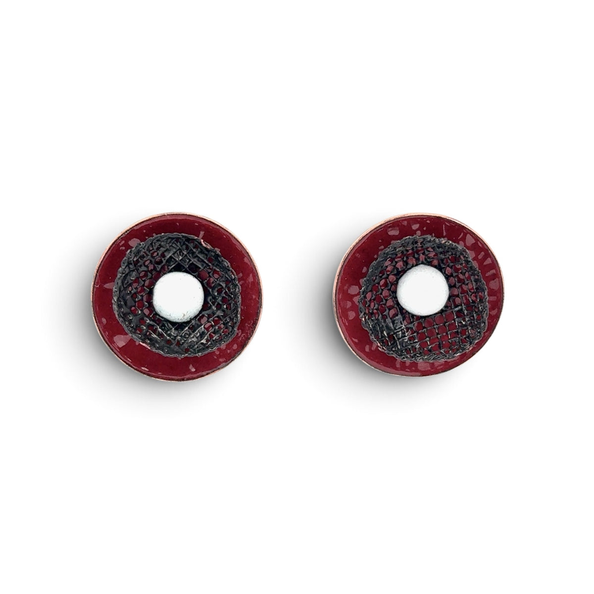 Stephanie Savic Polk: Red, Black, White Copper Enamel Disc Earrings