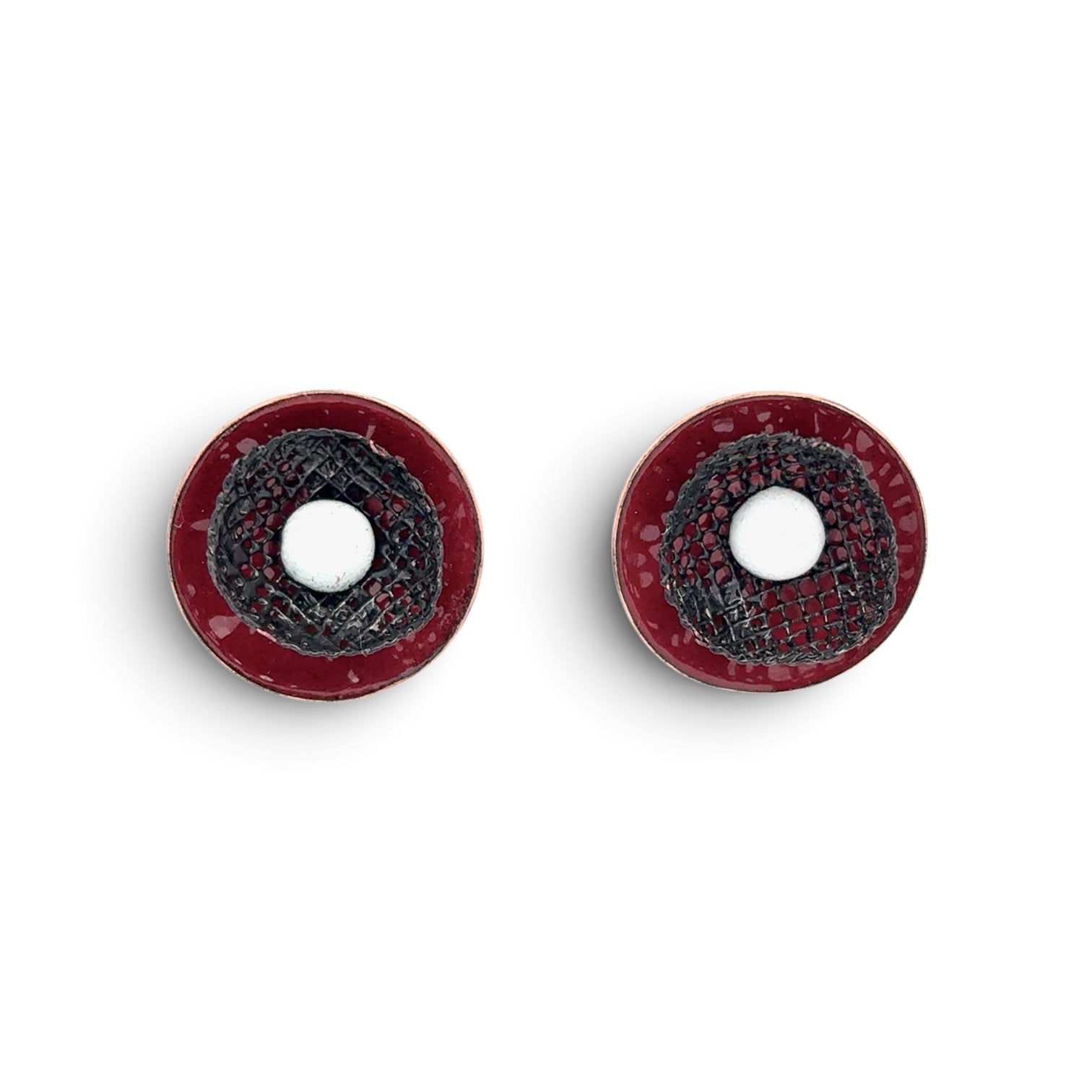 Stephanie Savic Polk: Red, Black, White Copper Enamel Disc Earrings
