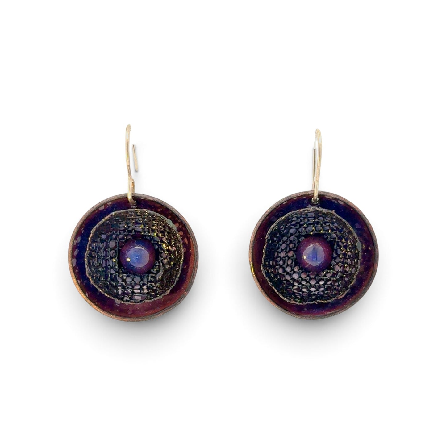 Stephanie Savic Polk: Blue/Black Copper Enamel Disc Earrings