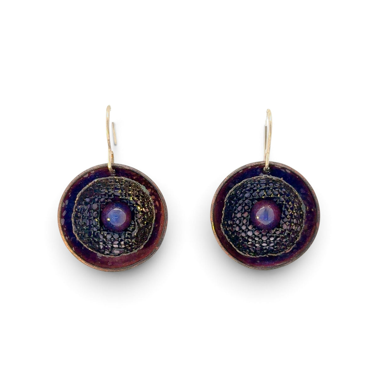 Stephanie Savic Polk: Blue/Black Copper Enamel Disc Earrings