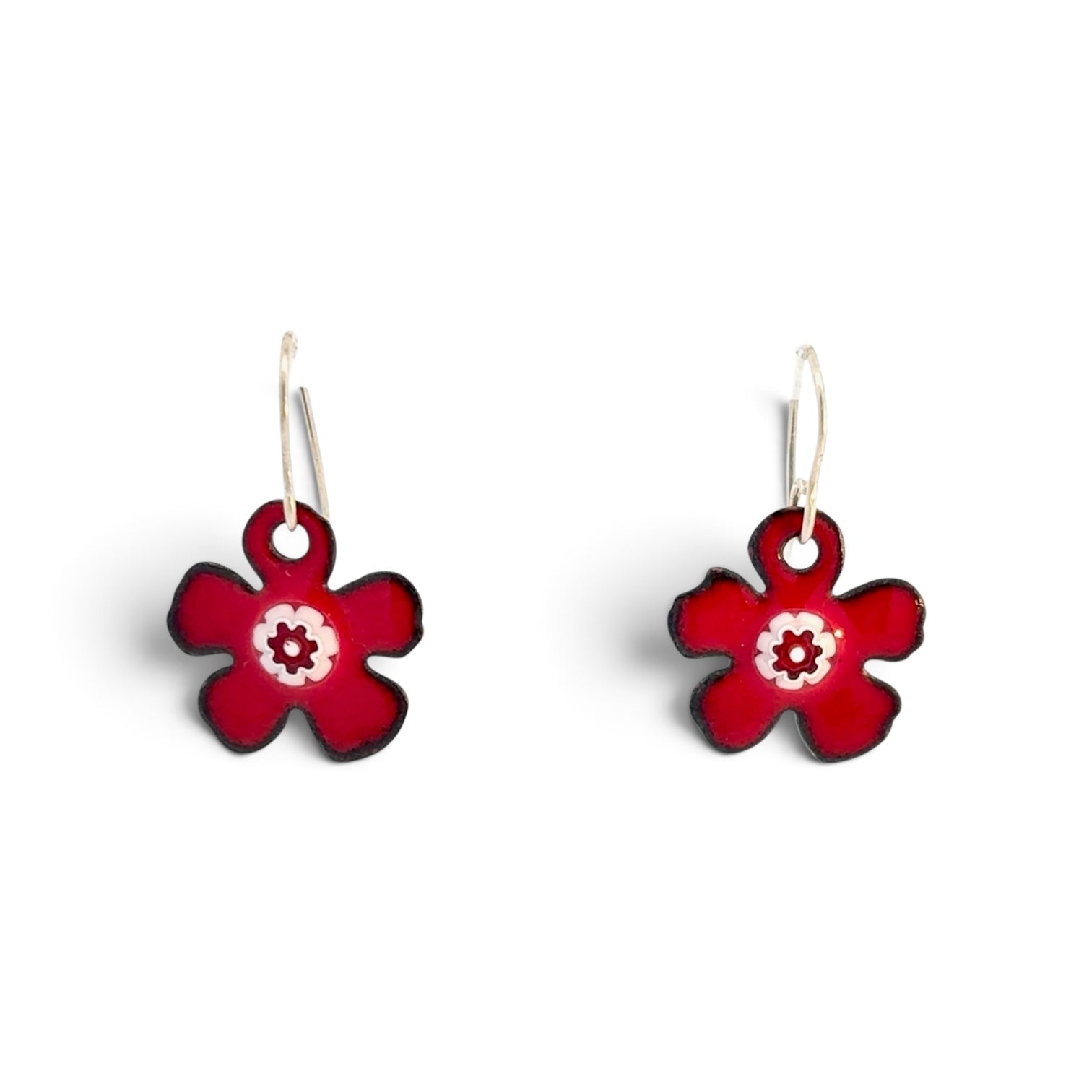 Stephanie Savic Polk: Red Copper Enamel Flower Earrings