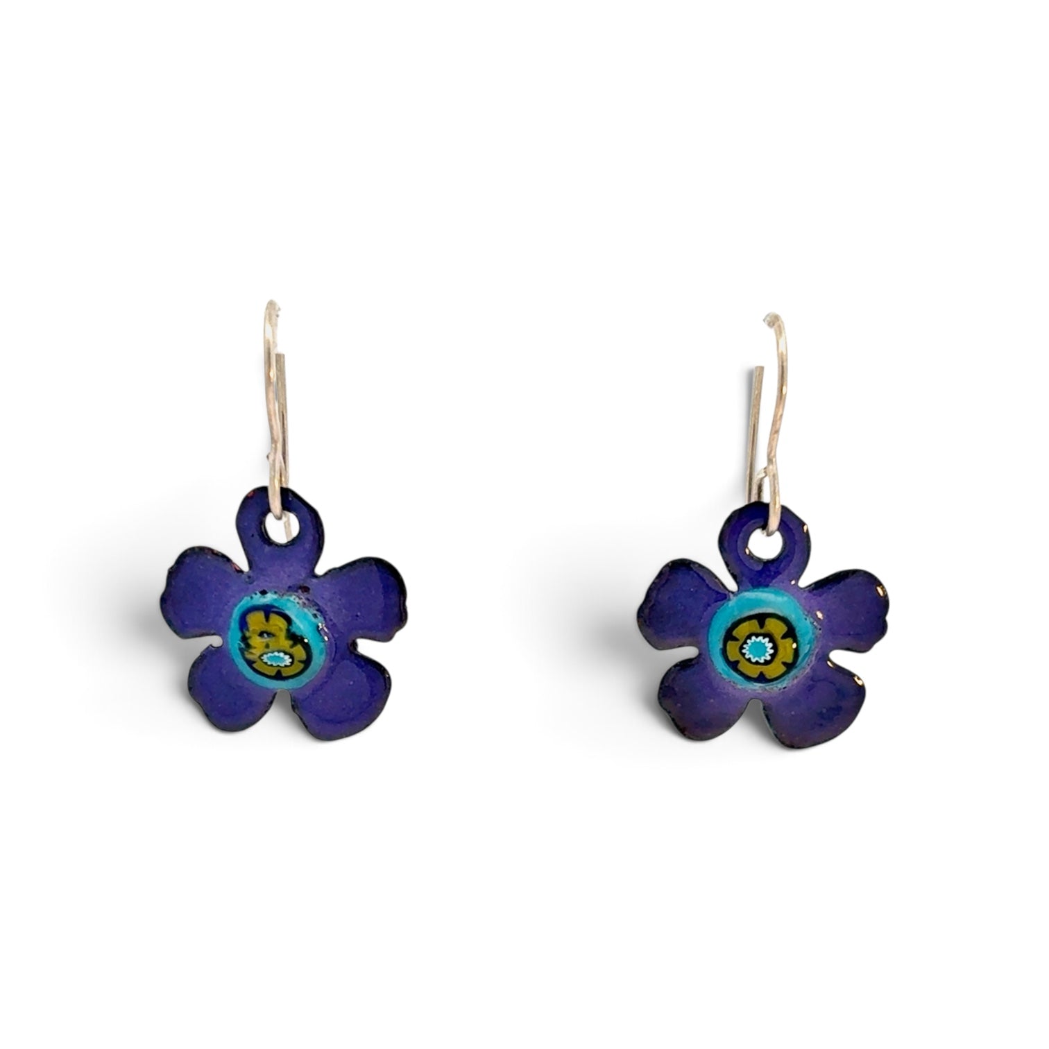 Stephanie Savic Polk: Purple Copper Enamel Flower Earrings
