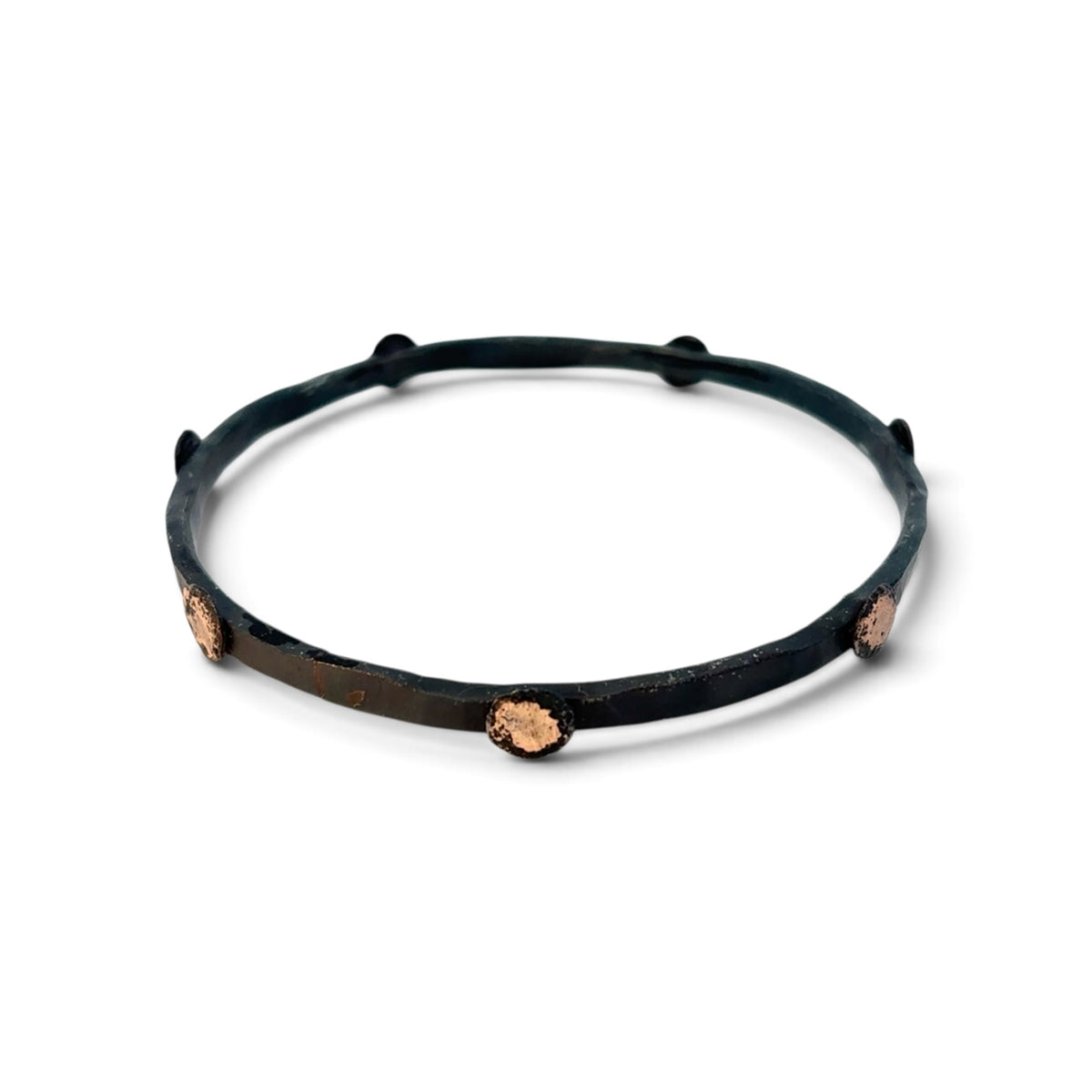 Stephanie Savic Polk: Forged Steel Bangle Bracelet with Shibuishi, Size Small
