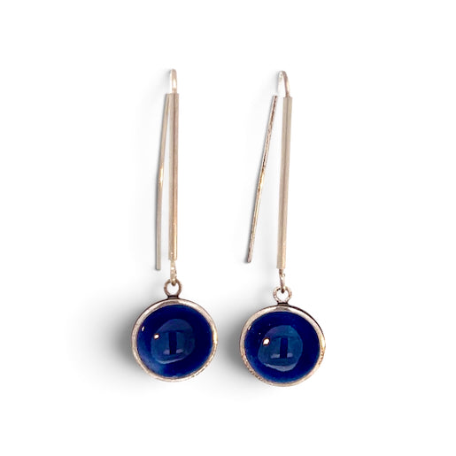 Sarah Perkins:Cobalt Blue, Textured Sterling Silver and Enamel Earrings