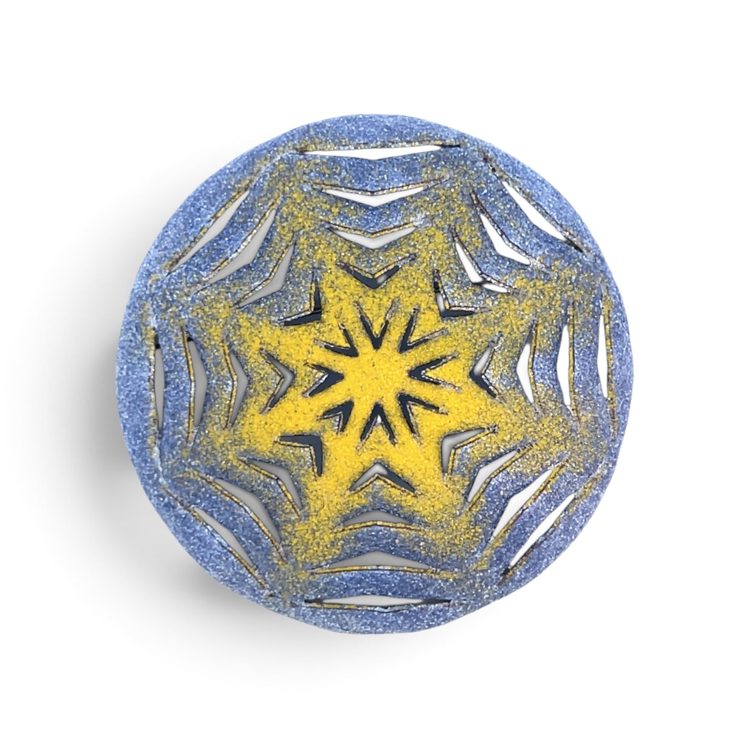 Sarah Perkins: Blue and Yellow Pierced Brooch