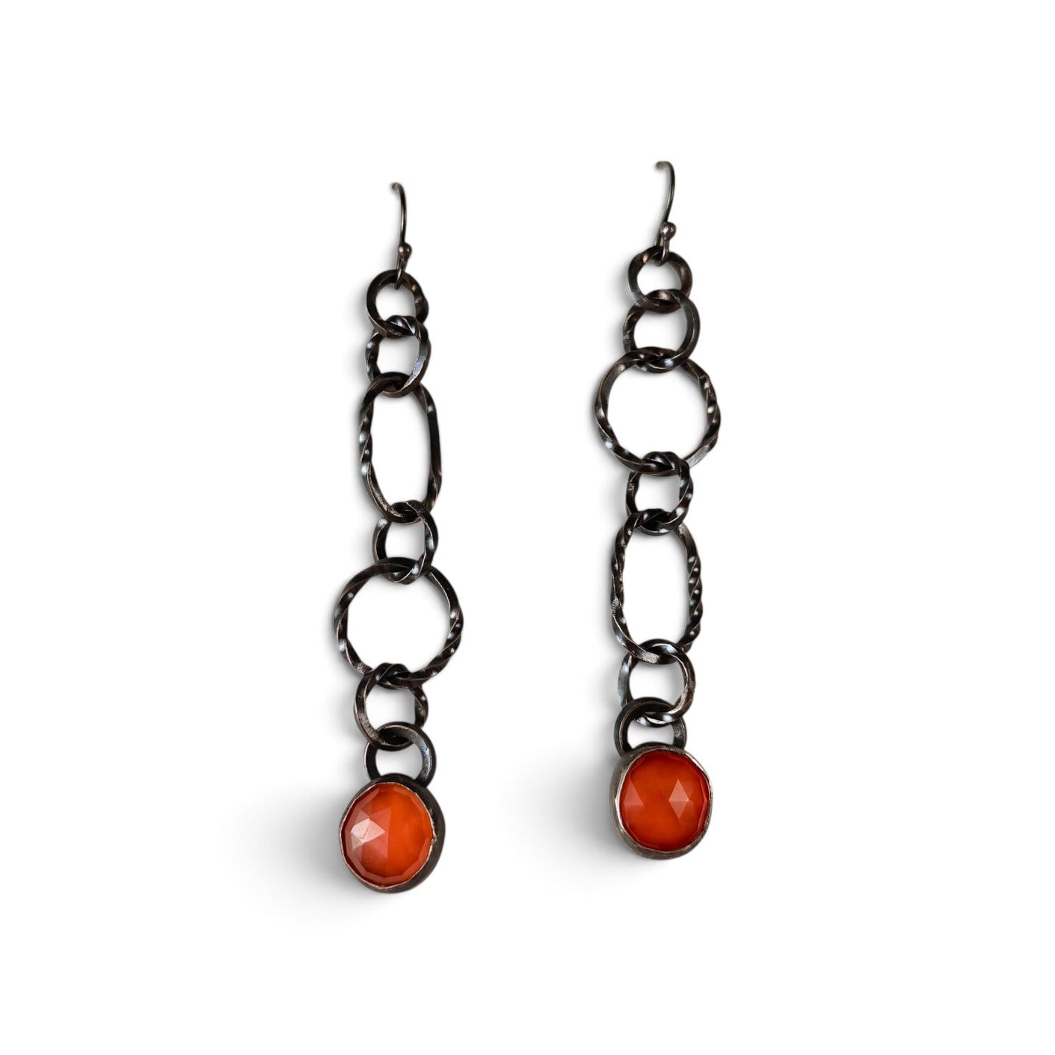 Lisa Colby: Twisted Chain Link Earrings with Faceted Carnelian