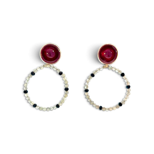 Sarah Perkins: Ruby Red Enamel and Bead Earrings