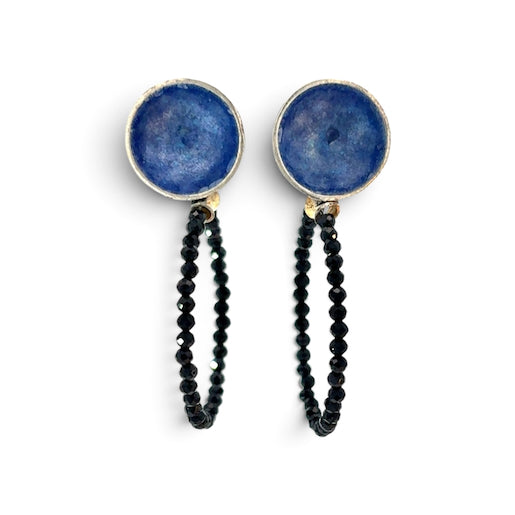 Sarah Perkins: Blue Enamel and Bead Earrings