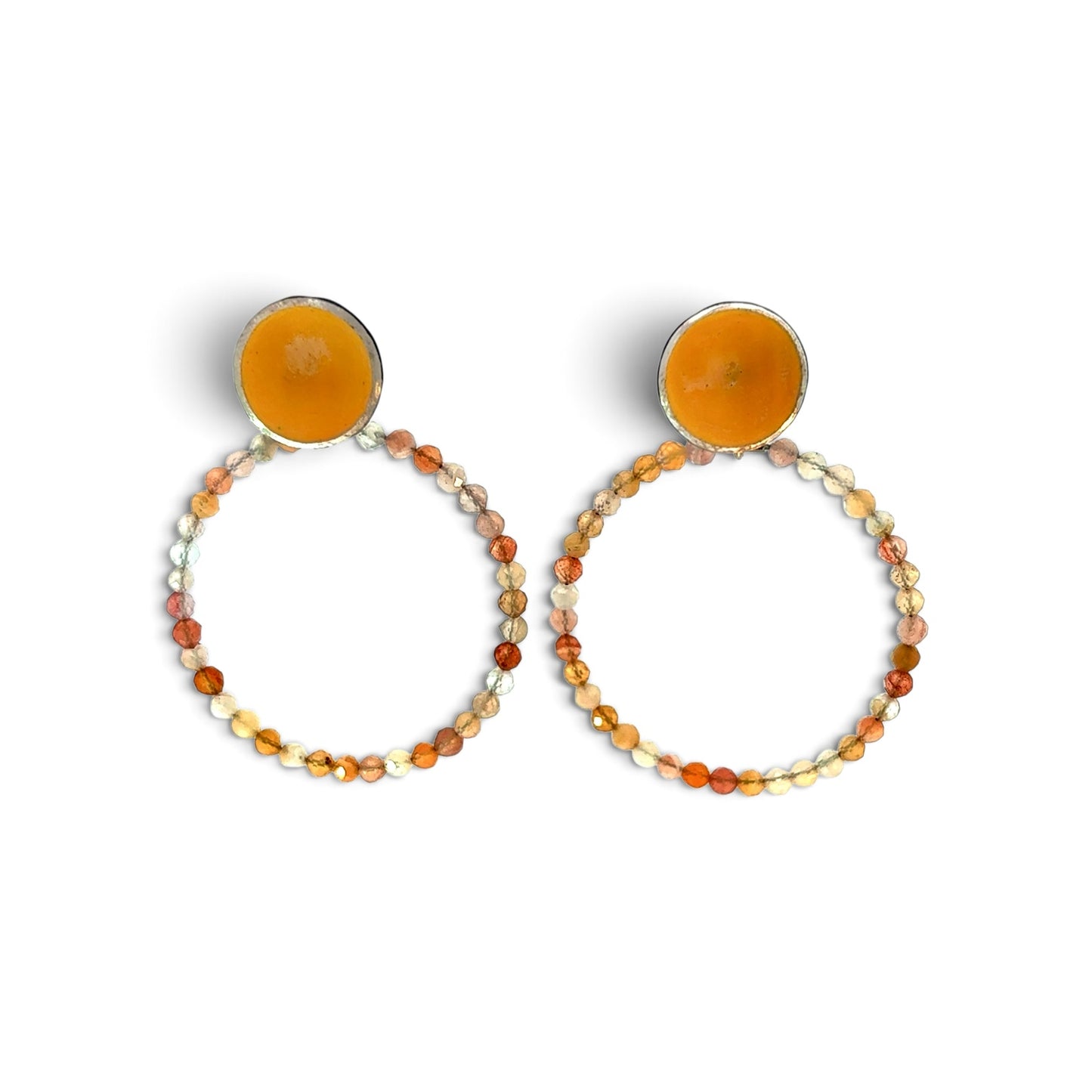 Sarah Perkins: Yellow Enamel, Beaded Earrings